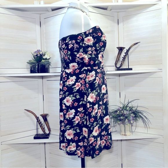 American Eagle Outfitters floral print pink black strapless mini dress sz XXL - Picture 3 of 9